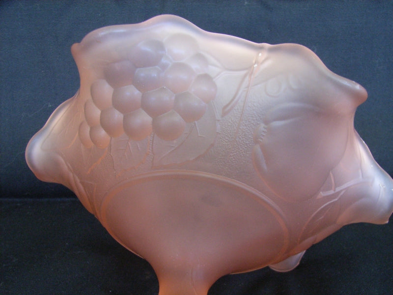 Pink acid etched glass comport with high relief decoration SOLD ANOTHER WANTED