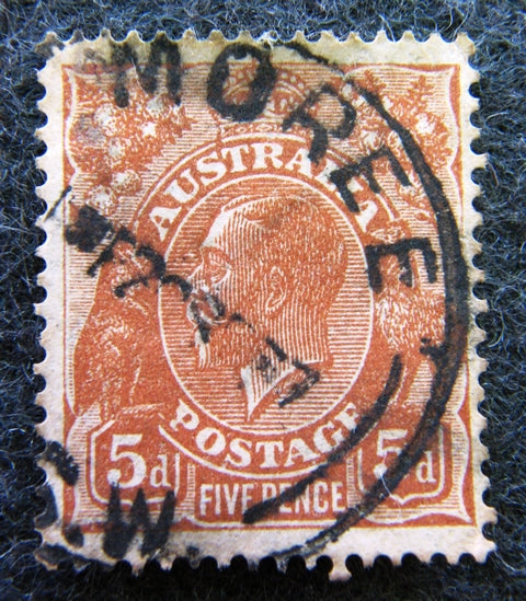 Australian 1913 - 36 Brown 5d 5 five penny King George V KGV stamp Definitive Issue R40