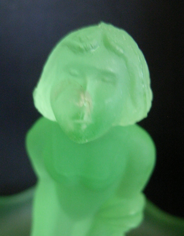 Green citrine / Citroen / uranium frosted glass Art Deco female figural float bowl