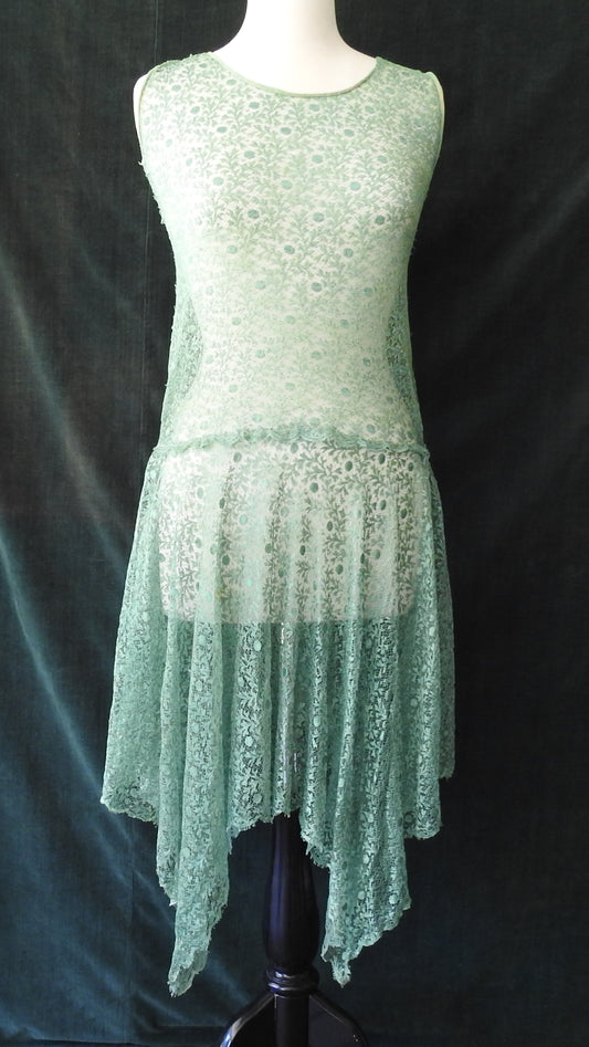 Vintage 1930 Green Lace Flapper Dress