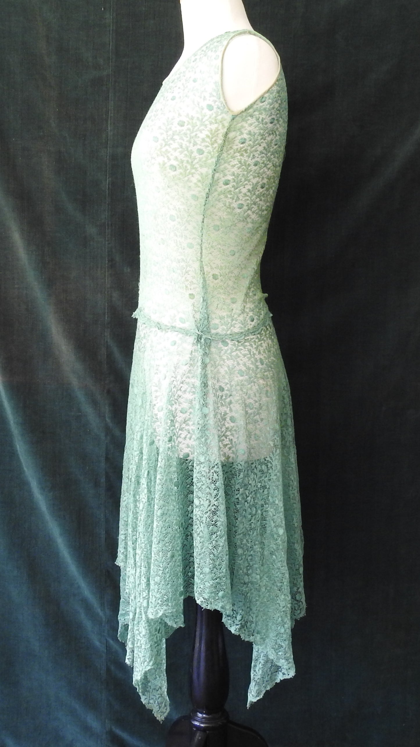 Vintage 1930 Green Lace Flapper Dress