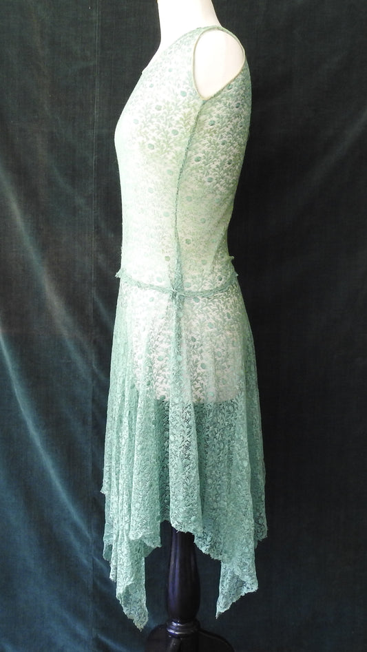 Vintage 1930 Green Lace Flapper Dress