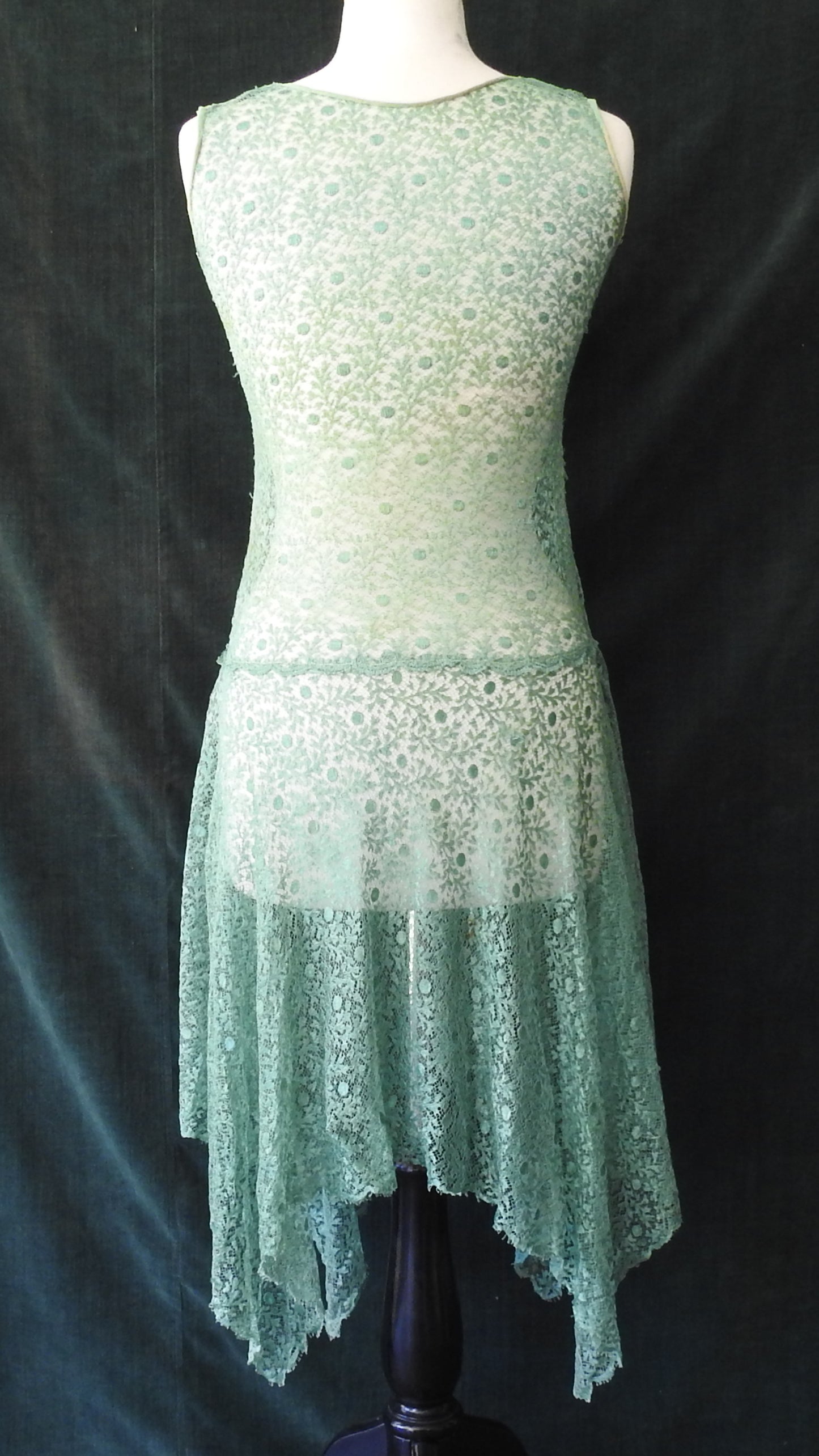 Vintage 1930 Green Lace Flapper Dress