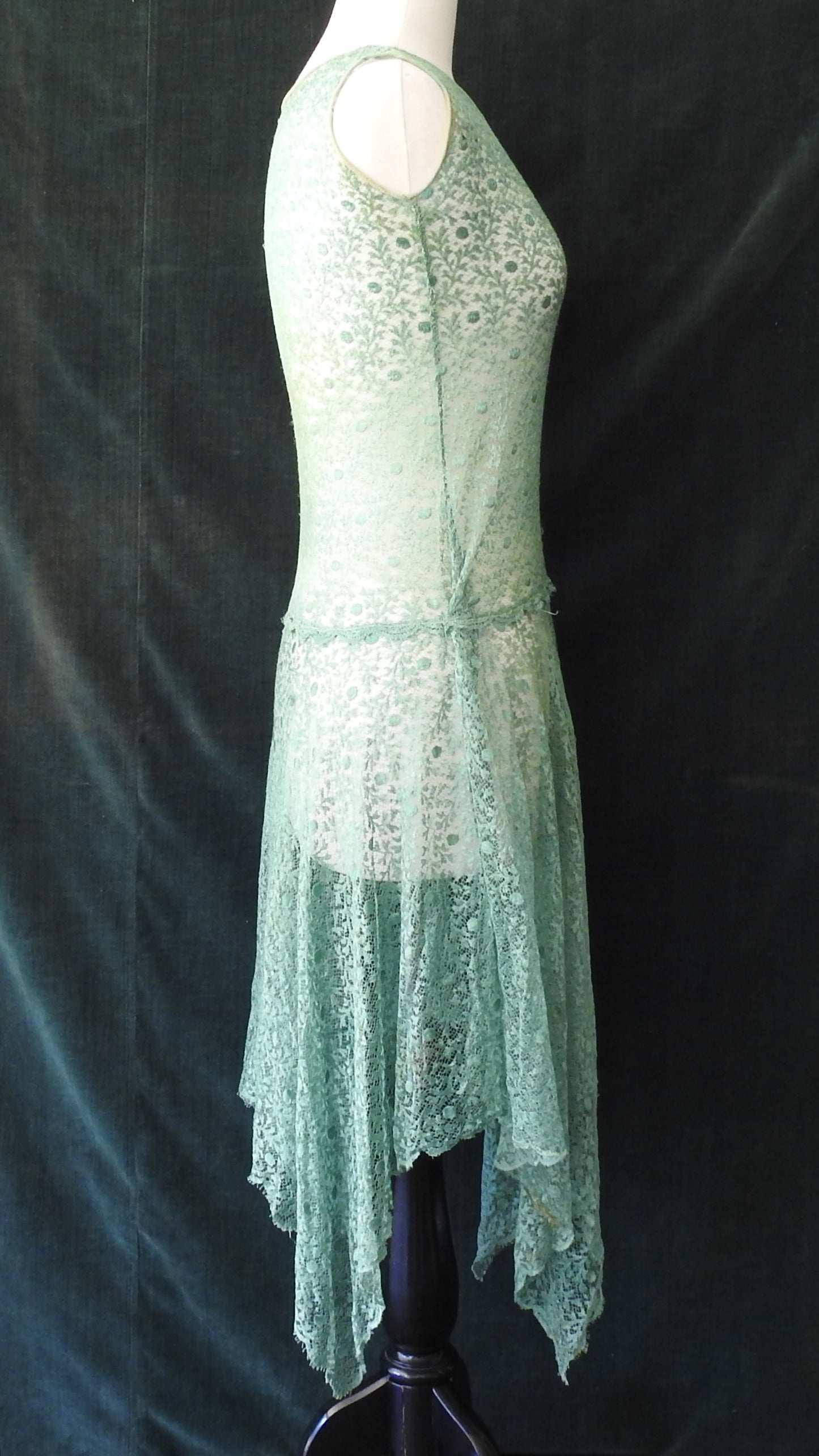 Vintage 1930 Green Lace Flapper Dress