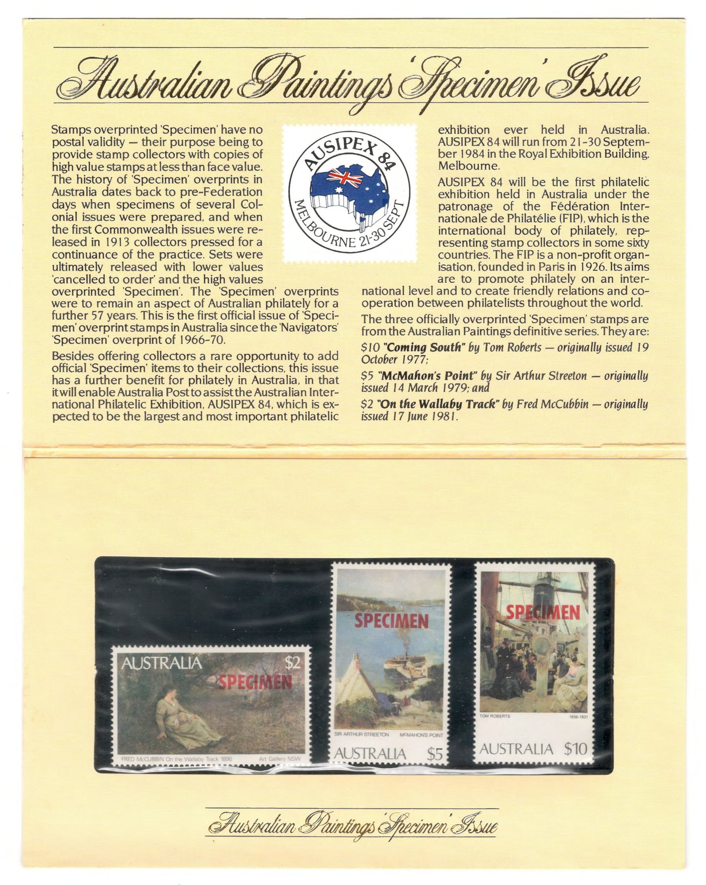 Australia 1984 Paintings Specimen Issue Stamp Pack Australia Post Pack (POP)
