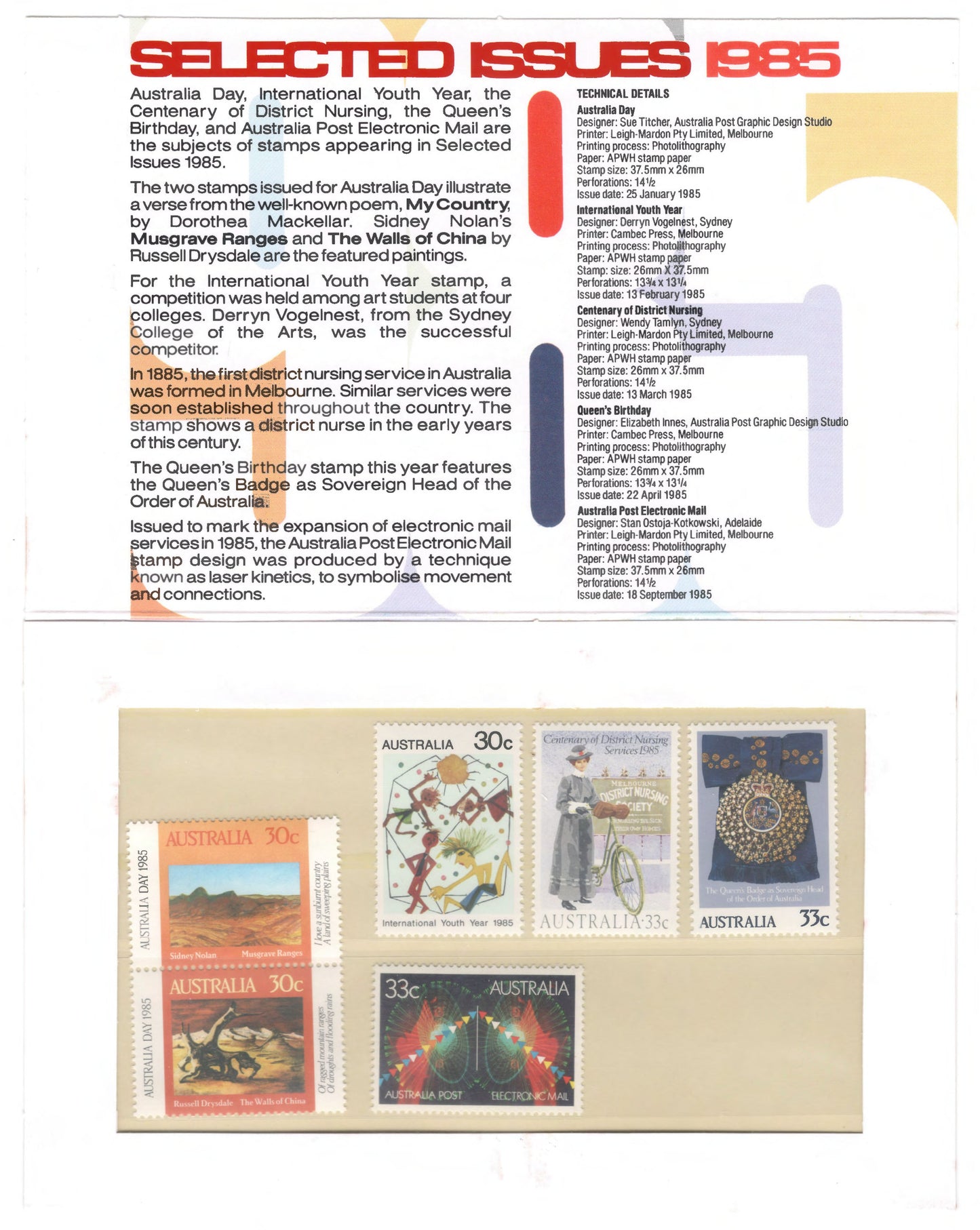 Australia 1985 Select Issues Stamp Pack Australia Post Pack (POP)