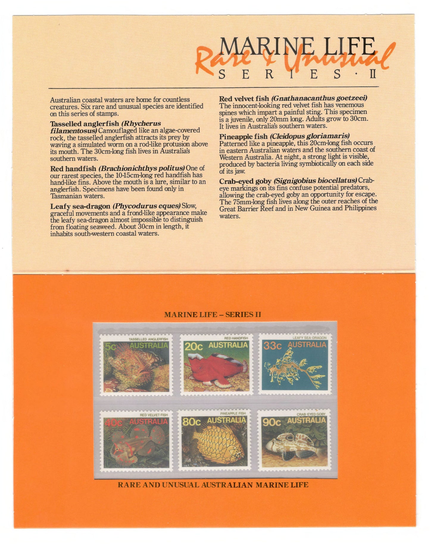 Australia 1985 Marine Life Series II Stamp Pack Australia Post Pack (POP)