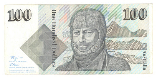 Australian 1990 100 Dollar Fraser Higgins Banknote  s/n ZHA 878137 - Circulated