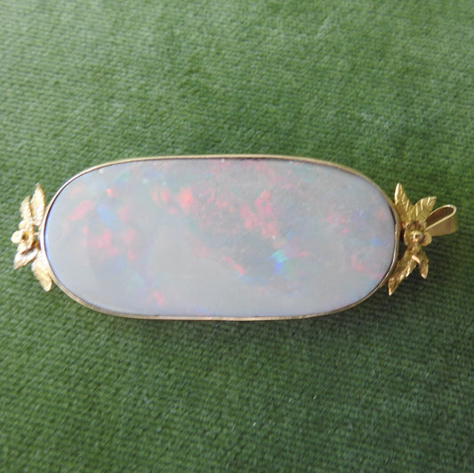 9ct Gold Oval Bezel Set Opal Brooch Of Large Proportions