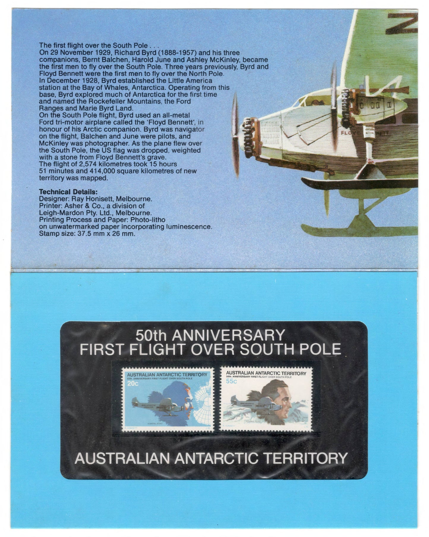 Australian Antarctic Territory 1979 50th Anniversary Flight Over The South Pole Stamp Pack Australia Post Pack (POP)