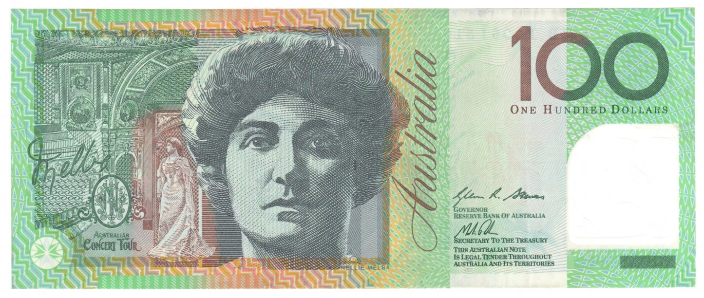 Australian 2014 100 Dollar Stevens Parkinson Polymer Banknote s/n IB 14961519 - Circulated