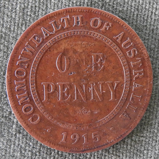 Australian 1915 1d 1 Penny King George V Coin - Disfigured