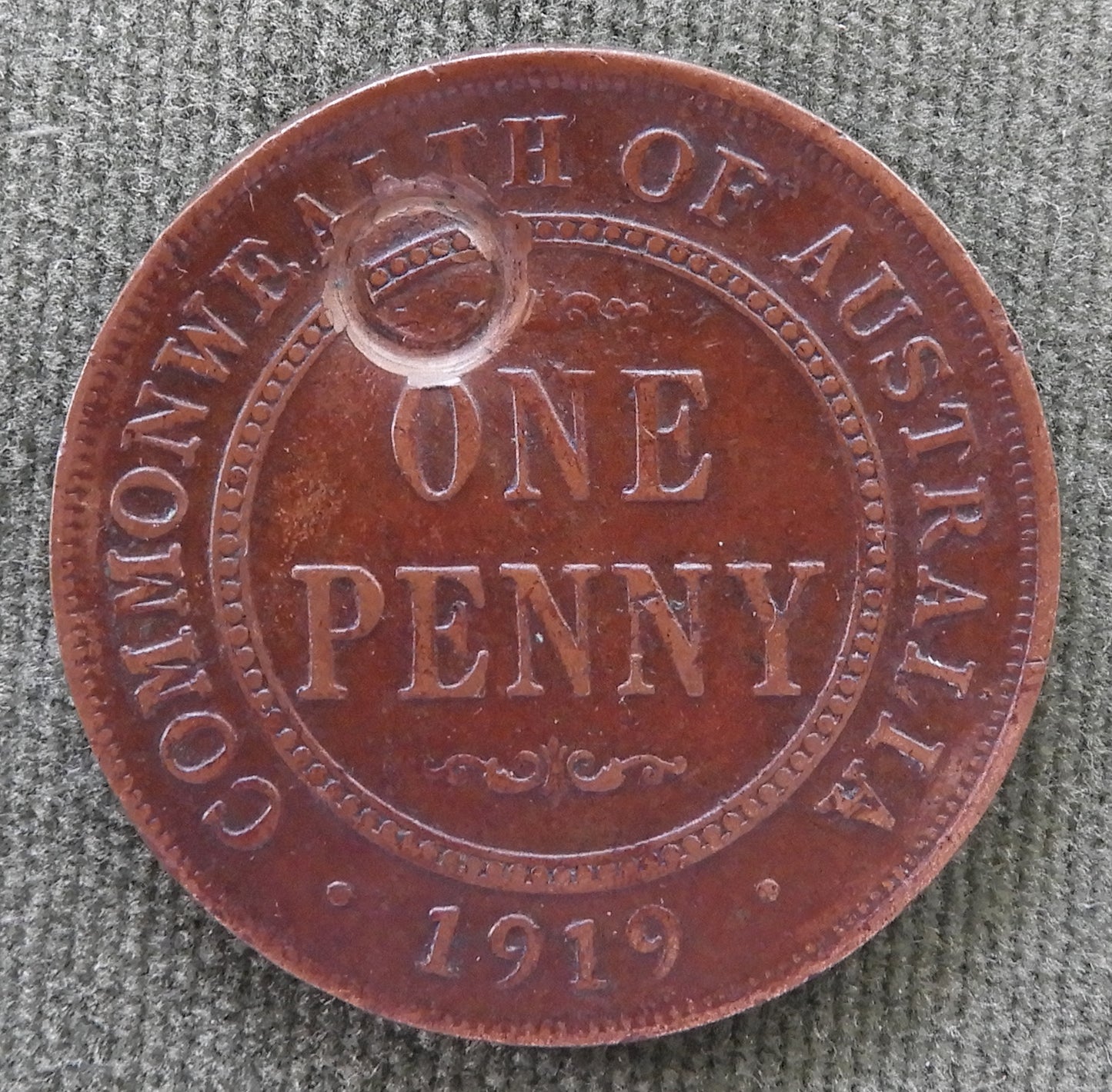 Australian 1919 1d 1 Penny King George V Coin - Disfigured