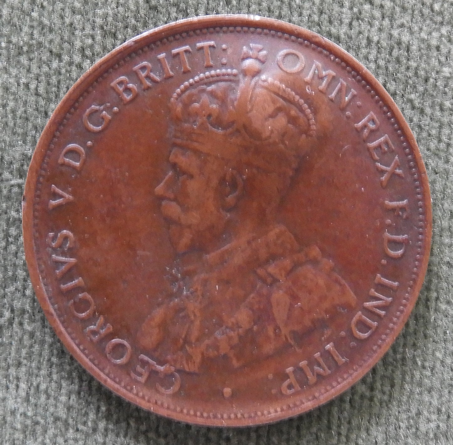 Australian 1919 1d 1 Penny King George V Coin - Disfigured