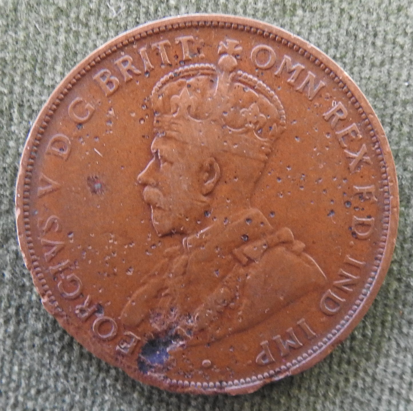 Australian 1919 1d 1 Penny King George V Coin - Error Faulty Planchet