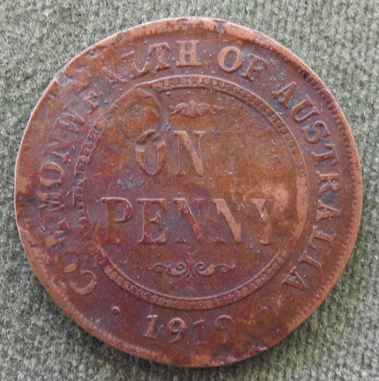 Australian 1919 1d 1 Penny King George V Coin - Disfigured With Error