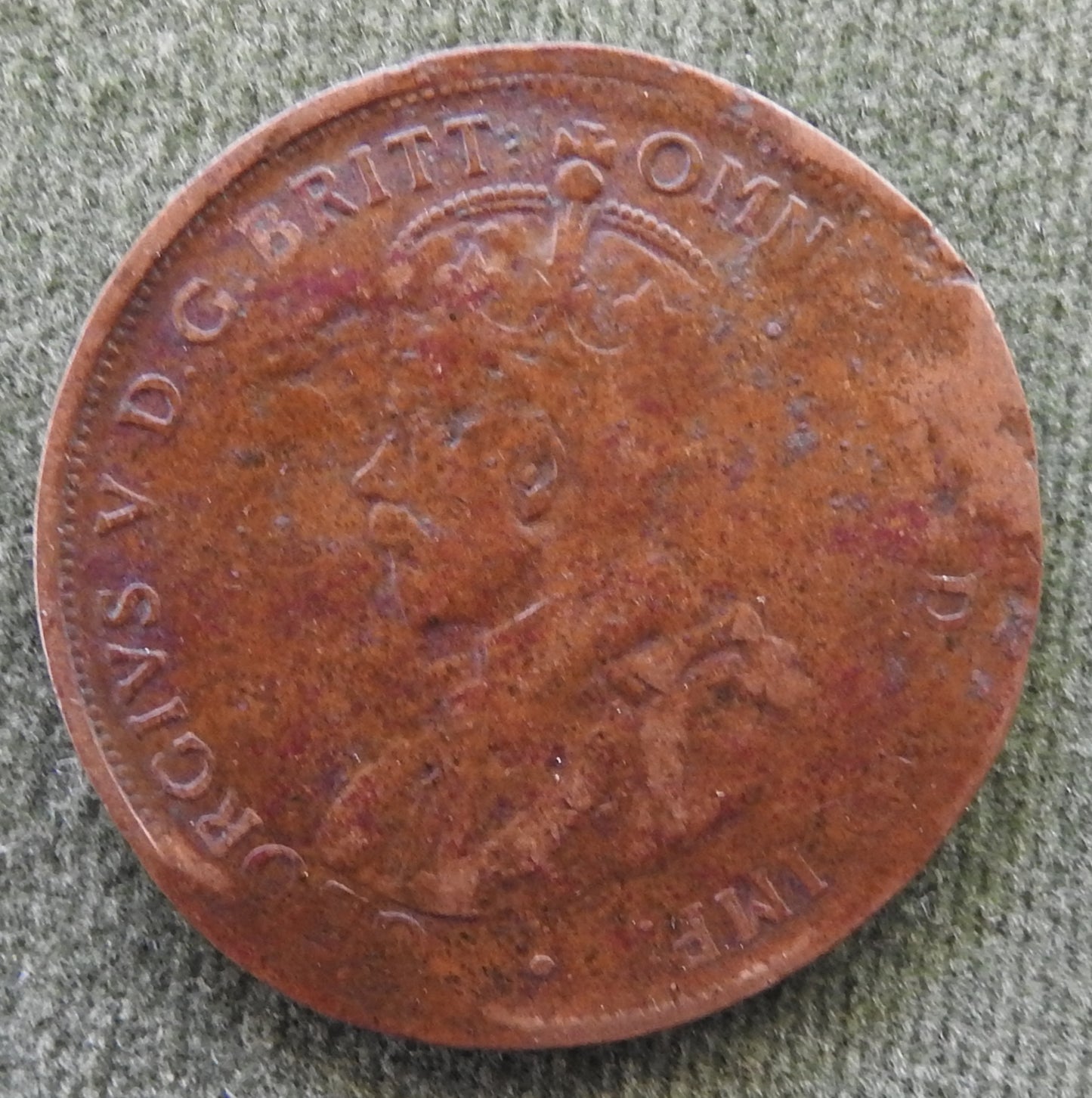 Australian 1919 1d 1 Penny King George V Coin - Disfigured With Error