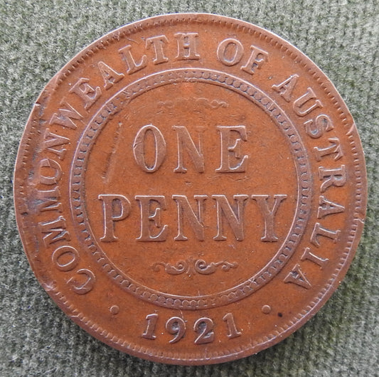 Australian 1921 1d 1 Penny King George V Coin - Minting Error