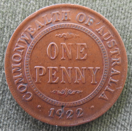 Australian 1922 1d 1 Penny King George V Coin - Impressions