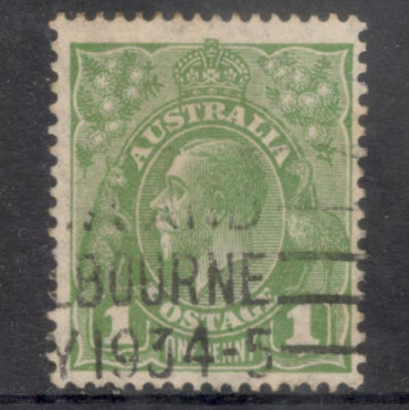 Australian 1931-1936 1d King George V Green Stamp - Type 6 Watermark