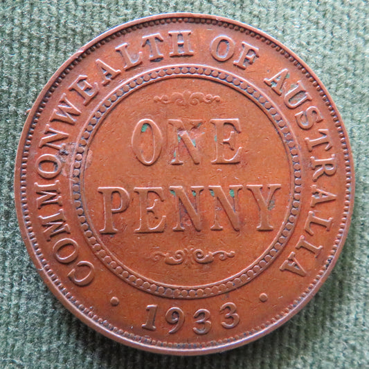 Australian 1932/33 Over-strike 1d 1 Penny King George V Coin - Circulated