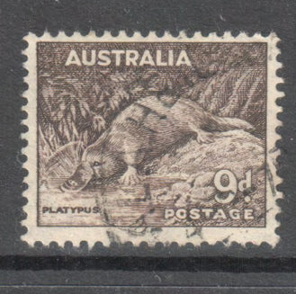 Australian 1937 9d Dark Brown Platypus Stamp Perfin:14-14.5