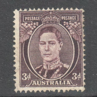 Australian 1937 3d Violet Brown KGVI Stamp