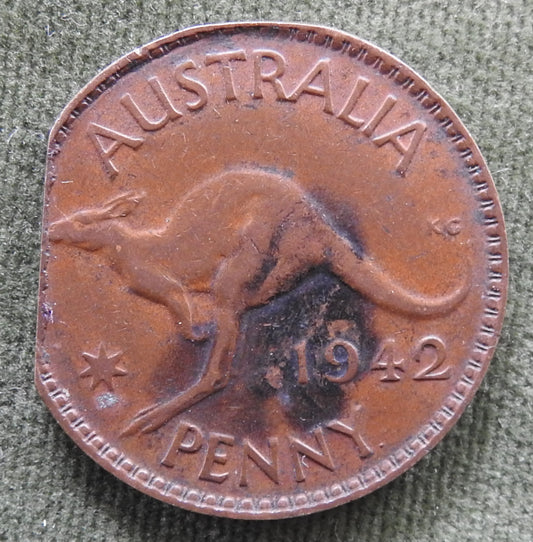 Australian 1942 Y. 1d 1 Penny King George VI Coin - Variety Clipped