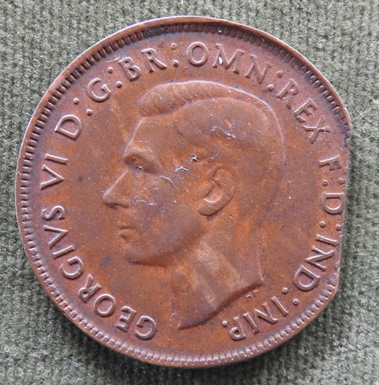 Australian 1942 Y. 1d 1 Penny King George VI Coin - Variety Clipped