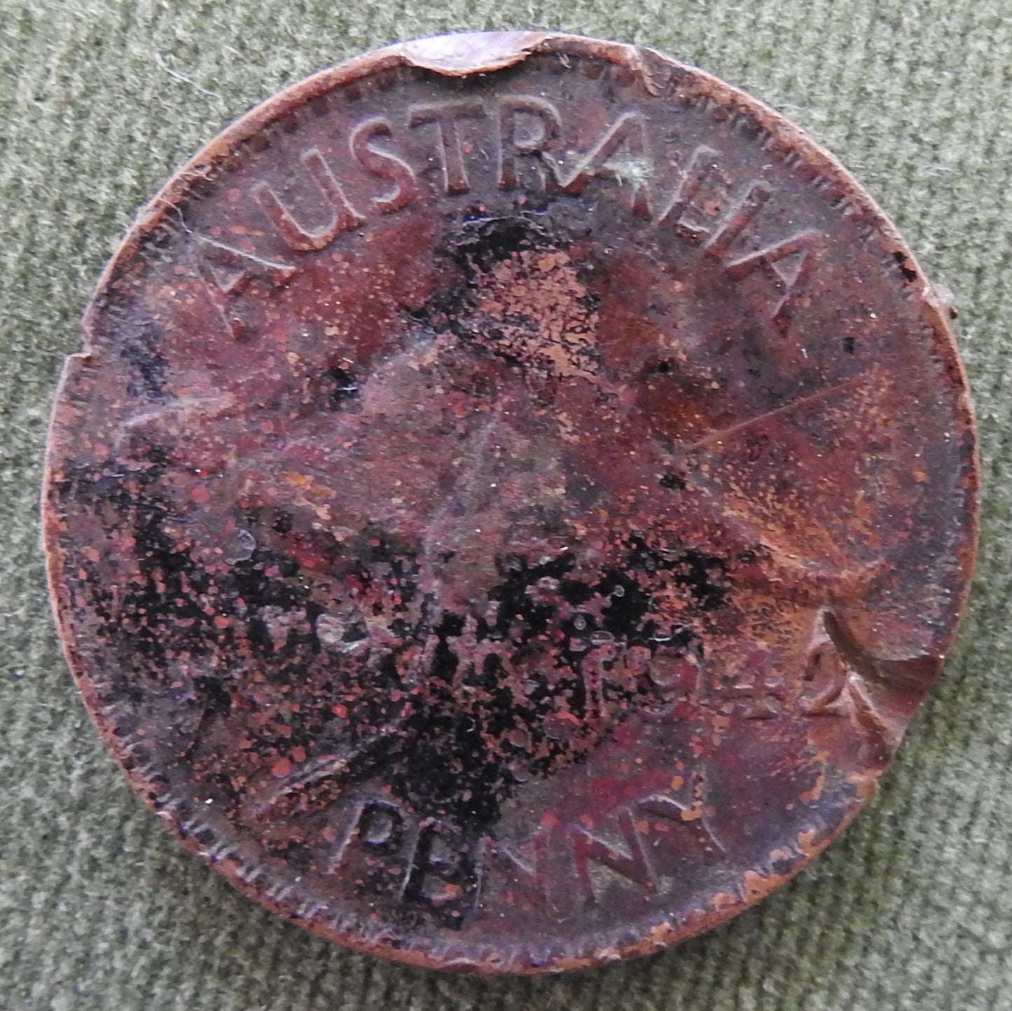 Australian 1942 Y. 1d 1 Penny King George VI Coin - Burred