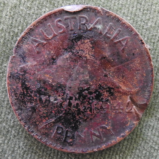 Australian 1942 Y. 1d 1 Penny King George VI Coin - Burred