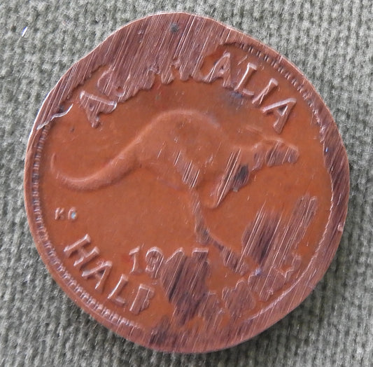 Australian 1943 1/2d Half Penny King George VI Coin - Damaged