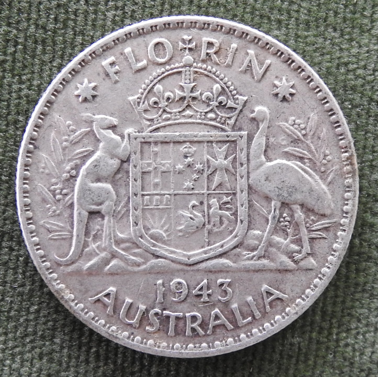 Australian 1943 2/- Florin King George VI Coin - Circulated