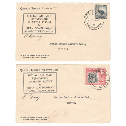Australia 1945 WWII Airmail Cover - Special Airmail Sydney to Fiji With Reply - Signed D Denny