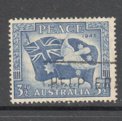 Australian 1946 3 1/2d Blue 1946 Ending of World War II - "PEACE" Stamp