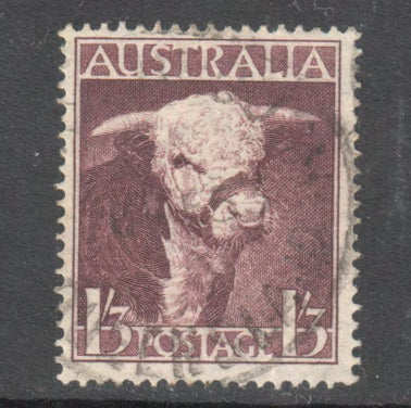 Australian 1948 1/- 3d Violet Brown Hereford Bull Postage Stamp