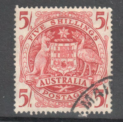 Australian 1948 5/- Dark Red Coat Of Arms Postage Stamp