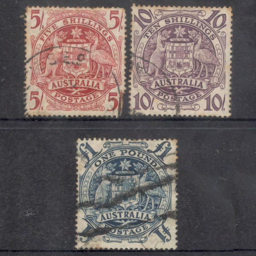 Australian 1948 Coat Of Arms Stamp Set of 3 5/- 10/- & £1