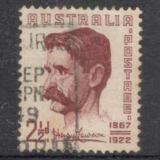 Australian 1949 2 1/2d Carmine Brown 82nd Anniversary of the Birth of Henry Lawson 1867-1922 Stamp