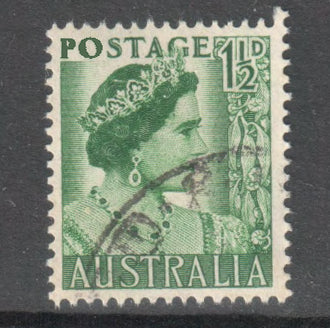 Australian 1950 1 1/2d Green QEII Stamp