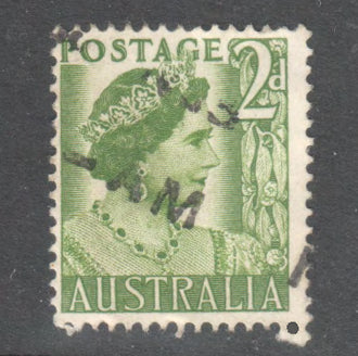 Australian 1950 2d Yellow Green QEII Stamp