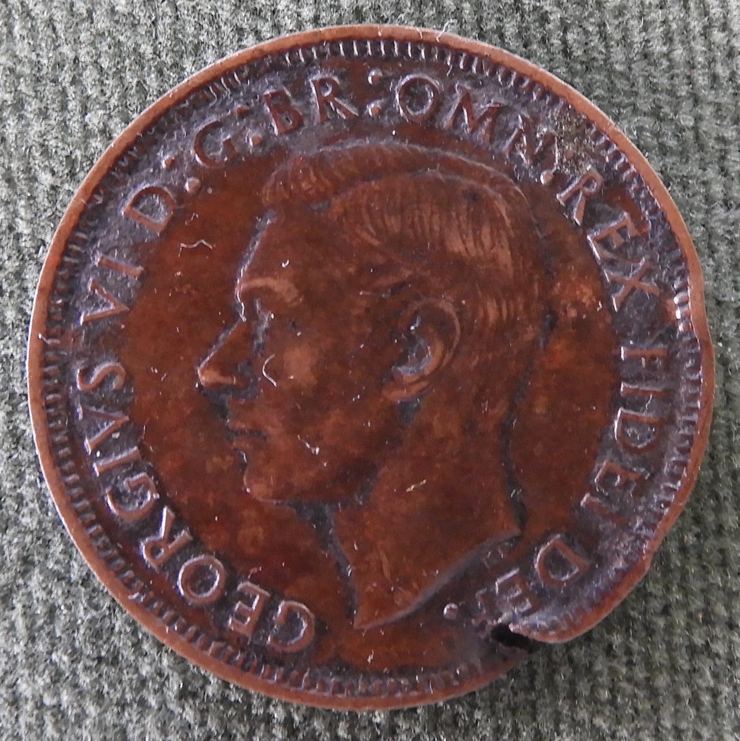 Australian 1951 Half Penny King George VI Coin - Disfigured