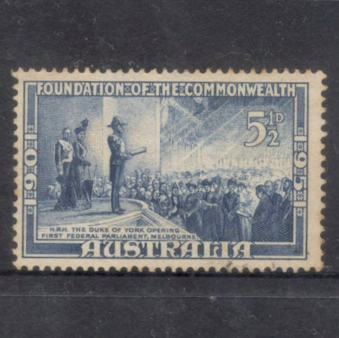 Australian 1951 5 1/2d Blue 50th Anniversary of The Foundation of Commonwealth Stamp