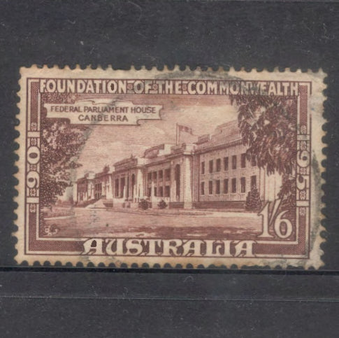 Australian 1951 1' 6d Brownish Violet 50th Anniversary of The Foundation of Commonwealth Stamp