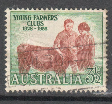 Australian 1953 3 1/2d Dark Green Brown Stamp