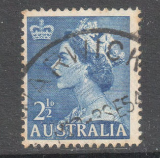 Australian 1953 2 1/2d Blue Queen Elizabeth II Stamp