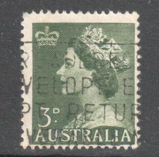 Australian 1953 3d Green Queen Elizabeth II Stamp