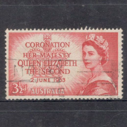 Australian 1953 3 1/2d Scarlet Coronation Of Her Majesty Queen Elizabeth II Stamp