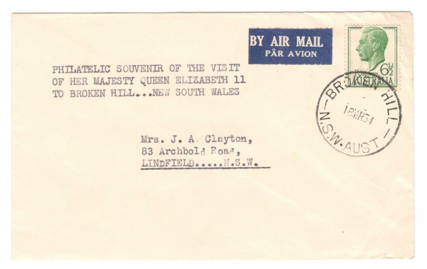 Australia 1954 Royal Visit Cover - Postmarked Broken Hill NSW