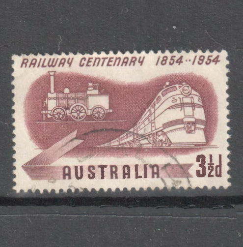 Australian 1954 3 1/2d Brown 100th Anniversary of the Railway 1854-1954 Stamp